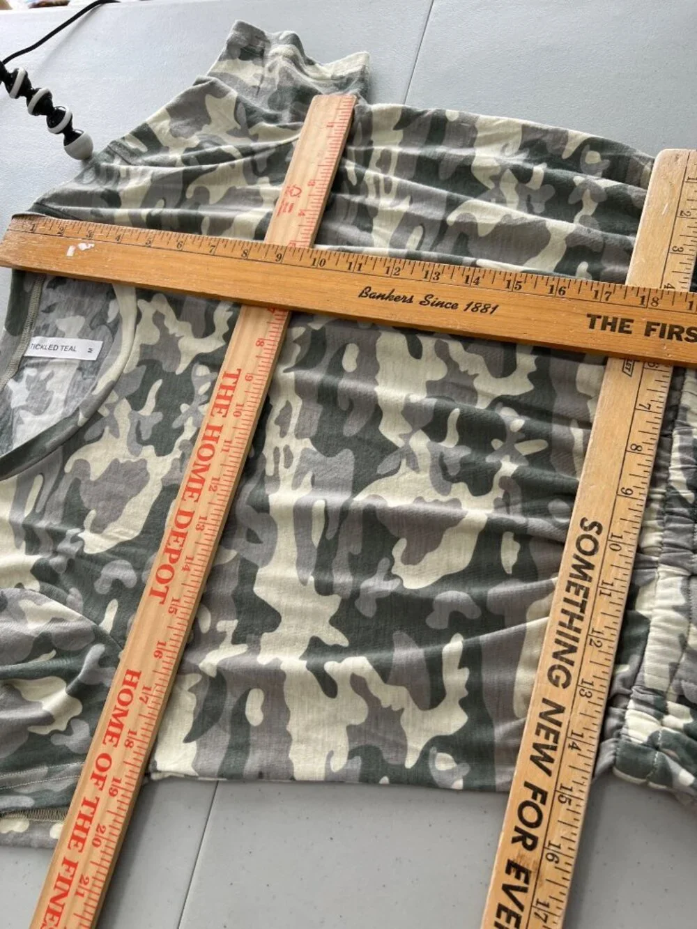 Tickled Teal Camo T-Shirt Dress Size Medium Elastic Waist Knee Length Army Milit